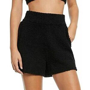 NWOT- Culpos INC -Black Fuzzy High Rise Pajama Shorts Size L